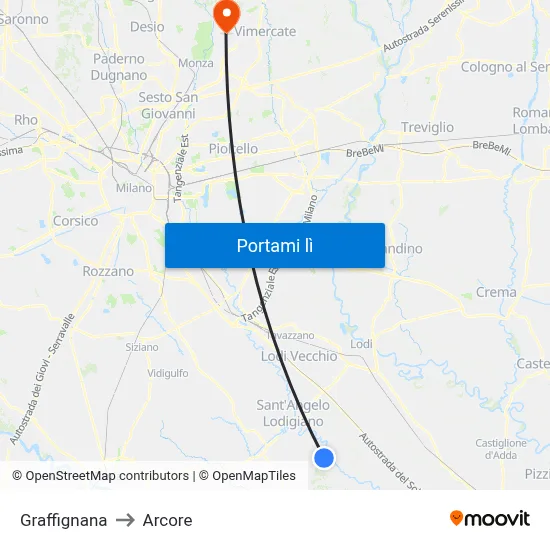 Graffignana to Arcore map