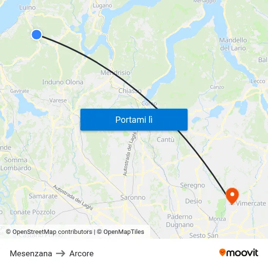 Mesenzana to Arcore map