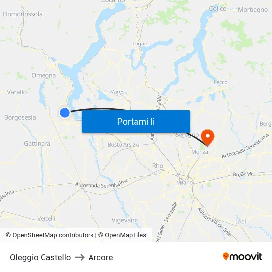 Oleggio Castello to Arcore map