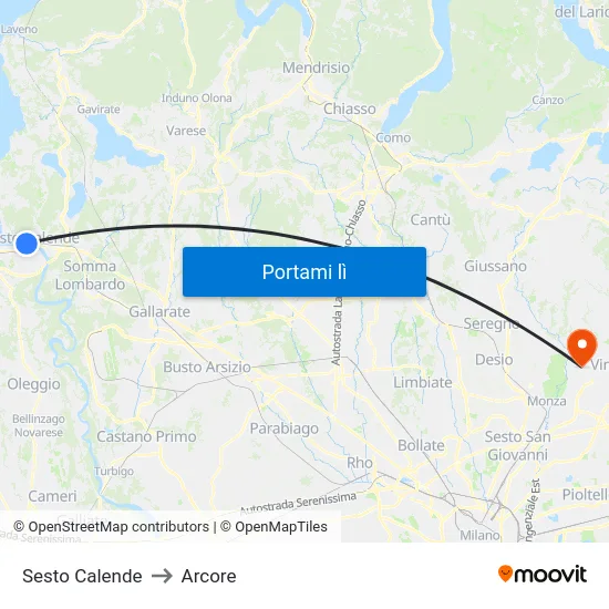 Sesto Calende to Arcore map