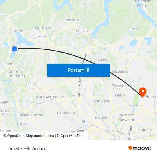 Ternate to Arcore map