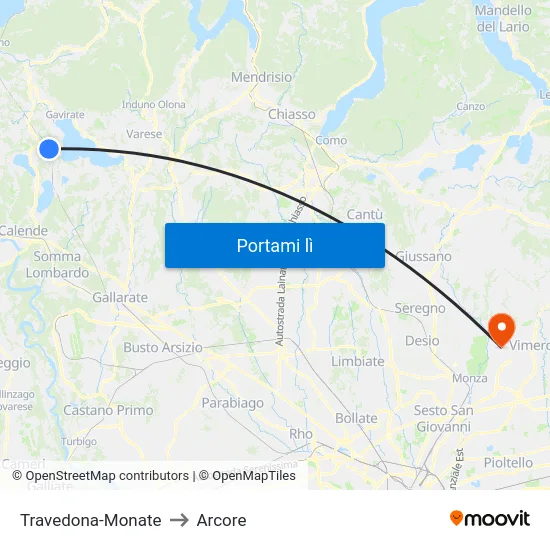 Travedona-Monate to Arcore map