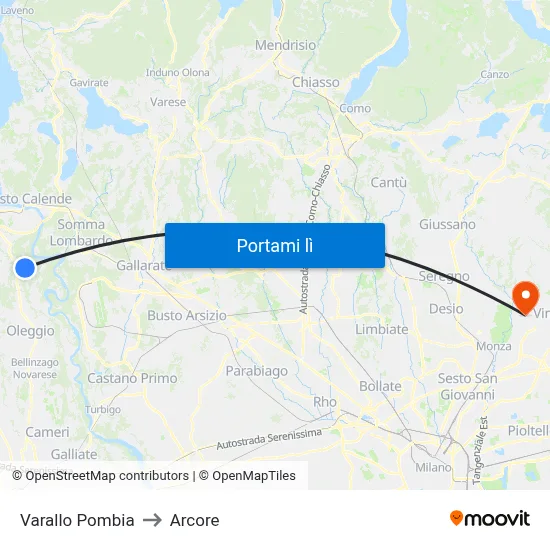 Varallo Pombia to Arcore map