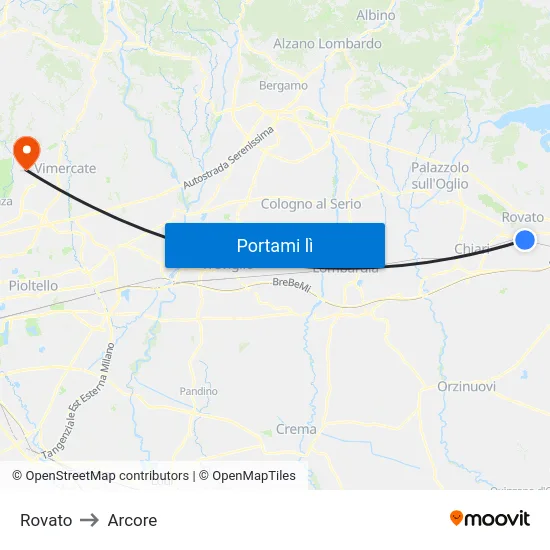 Rovato to Arcore map