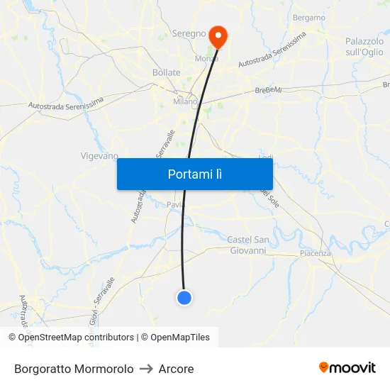 Borgoratto Mormorolo to Arcore map