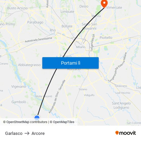 Garlasco to Arcore map