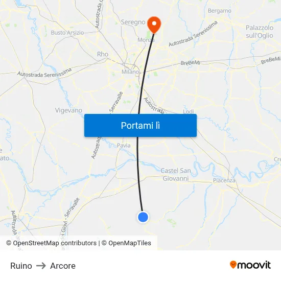 Ruino to Arcore map