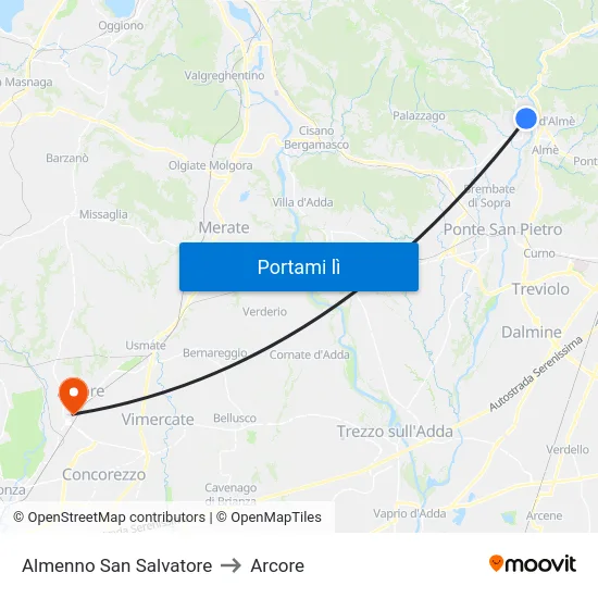 Almenno San Salvatore to Arcore map