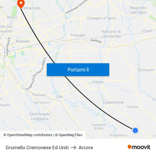 Grumello Cremonese Ed Uniti to Arcore map