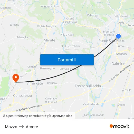 Mozzo to Arcore map