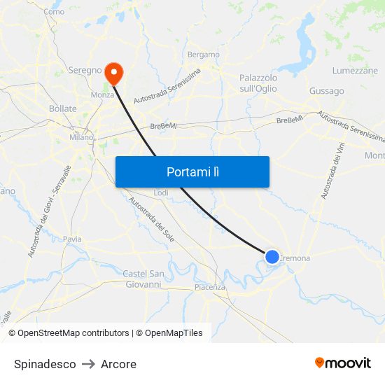 Spinadesco to Arcore map