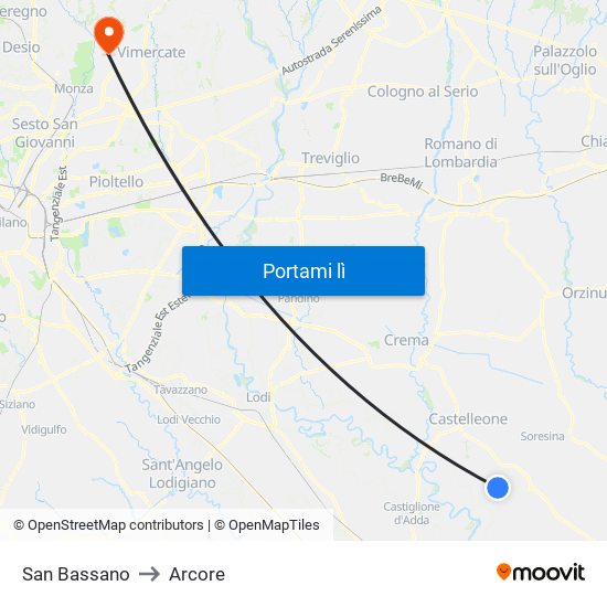 San Bassano to Arcore map