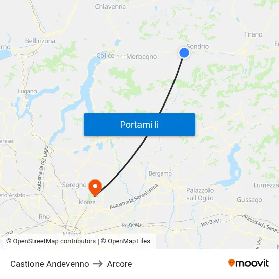 Castione Andevenno to Arcore map