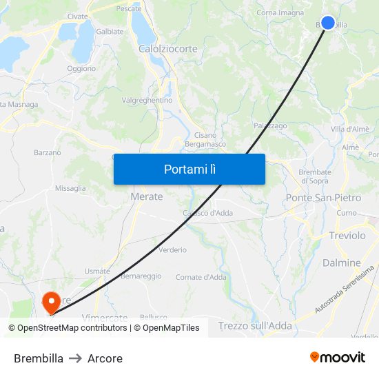 Brembilla to Arcore map