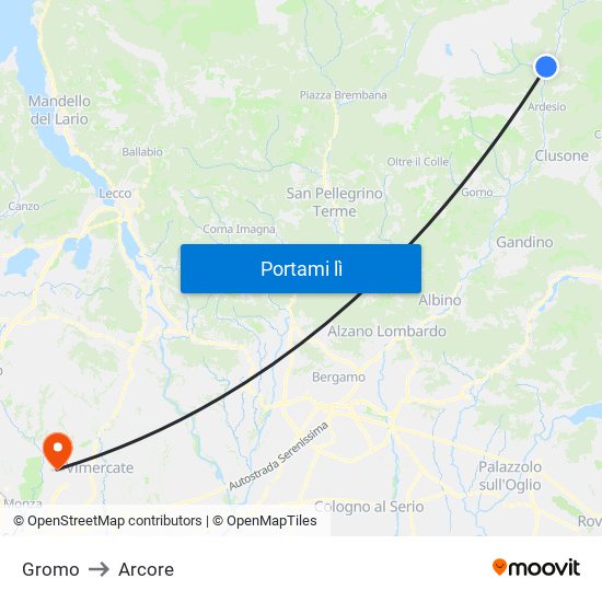 Gromo to Arcore map