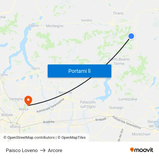 Paisco Loveno to Arcore map