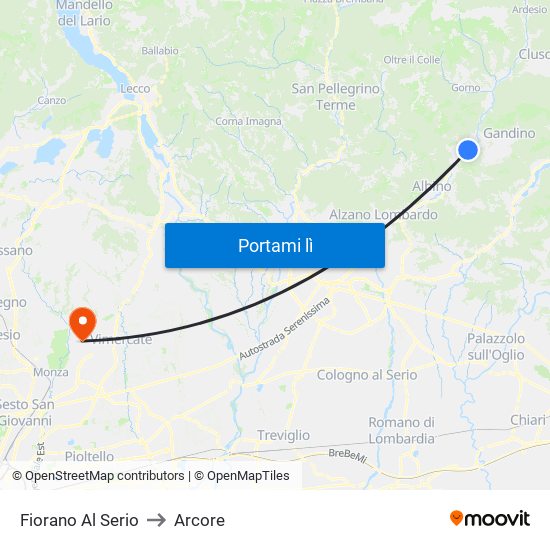 Fiorano Al Serio to Arcore map