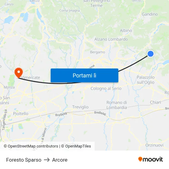 Foresto Sparso to Arcore map