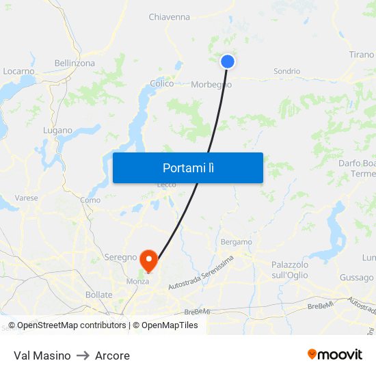 Val Masino to Arcore map