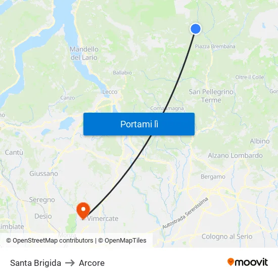 Santa Brigida to Arcore map