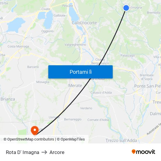 Rota D' Imagna to Arcore map