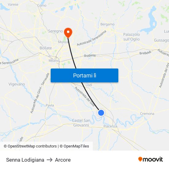 Senna Lodigiana to Arcore map