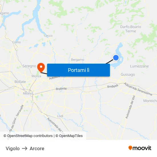 Vigolo to Arcore map