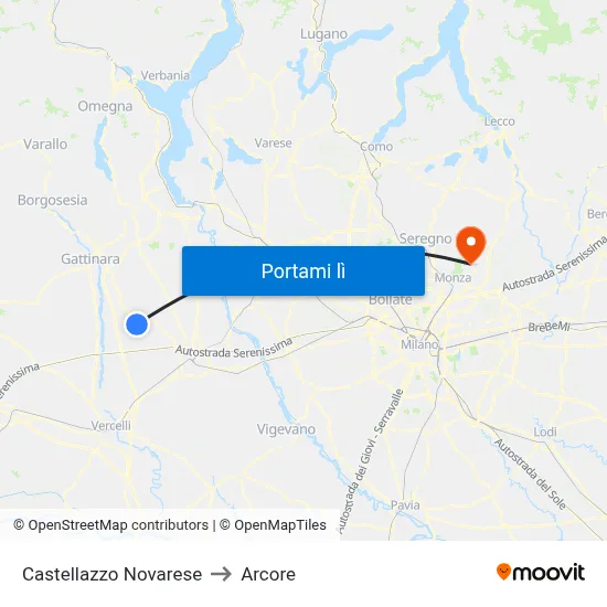 Castellazzo Novarese to Arcore map