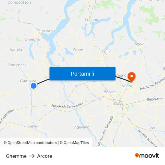 Ghemme to Arcore map