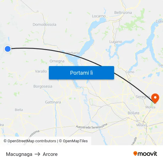 Macugnaga to Arcore map