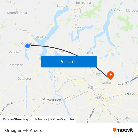 Omegna to Arcore map