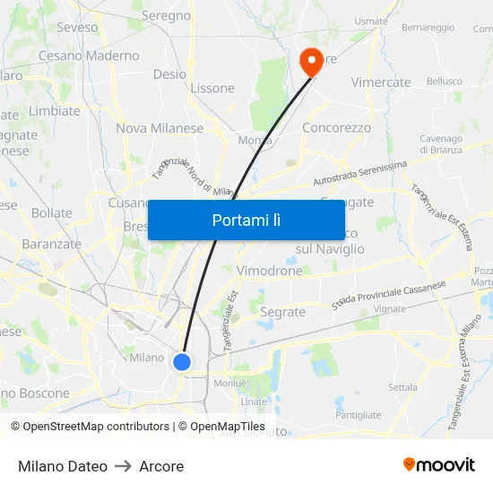 Milano Dateo to Arcore map