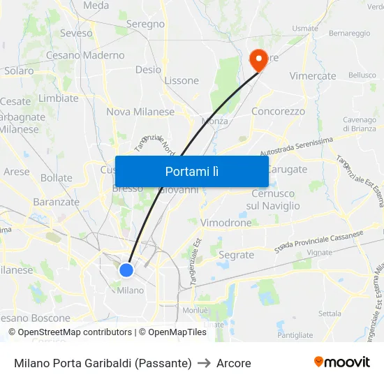 Milano Porta Garibaldi (Passante) to Arcore map