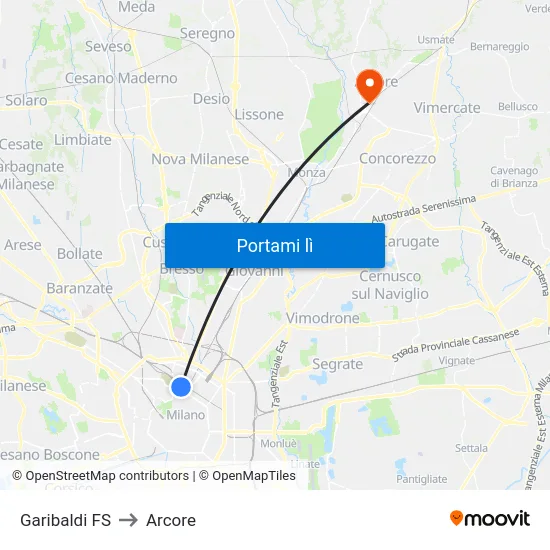 Garibaldi FS to Arcore map