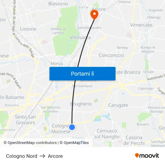 Cologno Nord to Arcore map