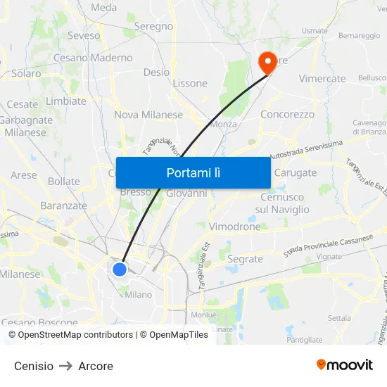 Cenisio to Arcore map