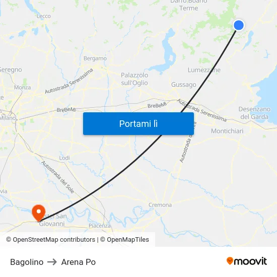 Bagolino to Arena Po map