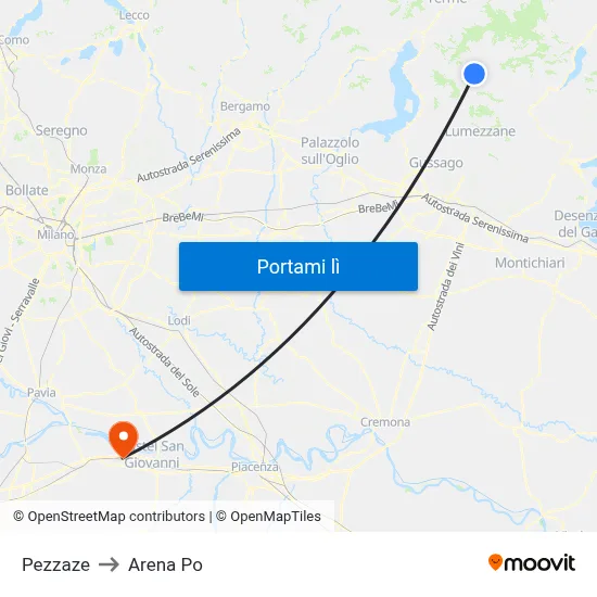 Pezzaze to Arena Po map
