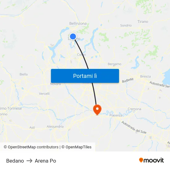 Bedano to Arena Po map