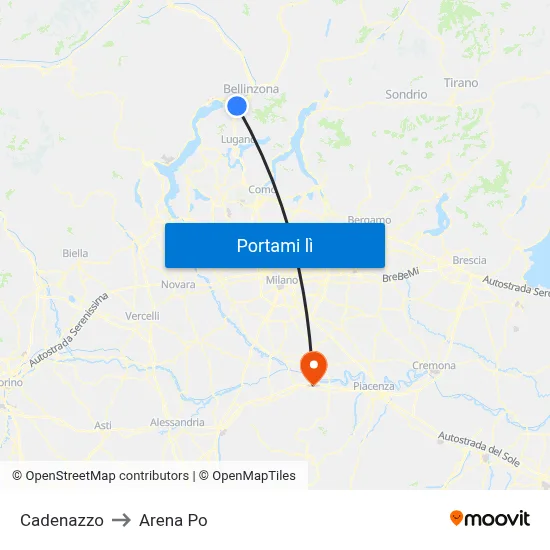 Cadenazzo to Arena Po map