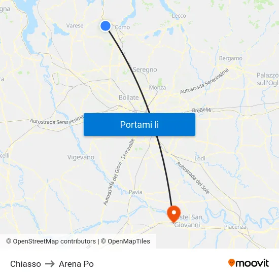 Chiasso to Arena Po map
