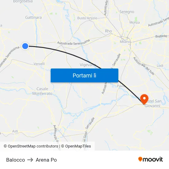 Balocco to Arena Po map