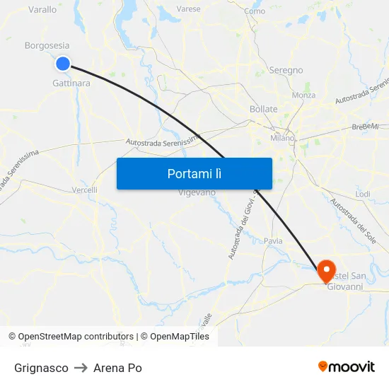 Grignasco to Arena Po map