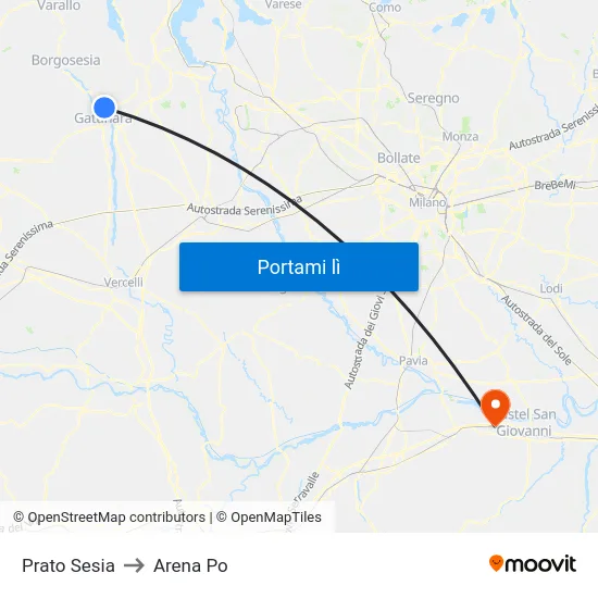 Prato Sesia to Arena Po map