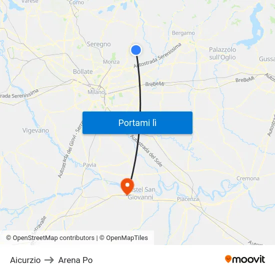 Aicurzio to Arena Po map
