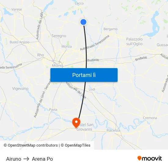 Airuno to Arena Po map