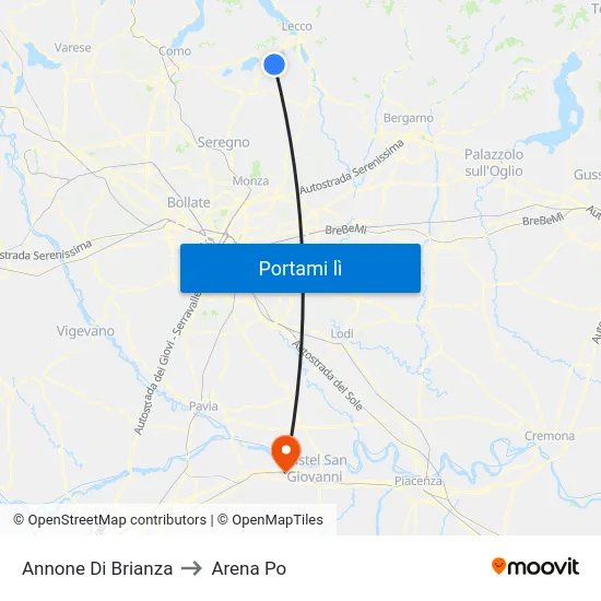 Annone Di Brianza to Arena Po map