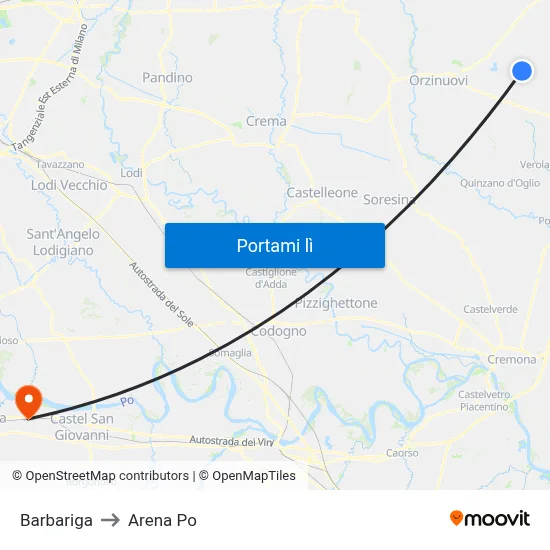 Barbariga to Arena Po map