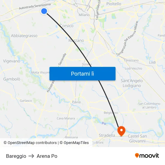 Bareggio to Arena Po map