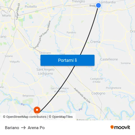 Bariano to Arena Po map